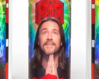 Prayer Candle of Dungeon Master DM Matt Mercer from Critical Role. 8" Unscented White