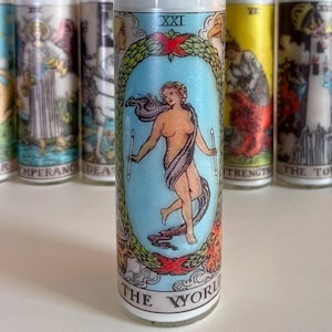 The World Tarot Candle | 21st Major Arcana | Divination | Manifesting | Pause | Completion | Fulfillment | 8&quot; Unscented White