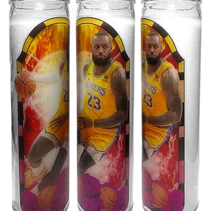 Los Angeles Lakers basketball power forward Lebron James Prayer Candle | King James | 8&quot; Unscented White