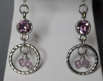 June Birthstone Earrings,Free Shipping,June Connector, SIlver Ring and June Bicones Crystals,Great Gift For Her.