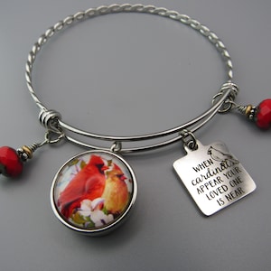 Cardinal Charm Bangle: Sympathy Gift, Stainless Steel Bracelet