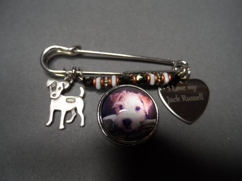 Jack Russell Kilt Pin,Free Shipping,Photo Snap of Jack Russell,Stainless I Love My Jack Russell,Jack Russell Charms,Gift for Dog Lover.