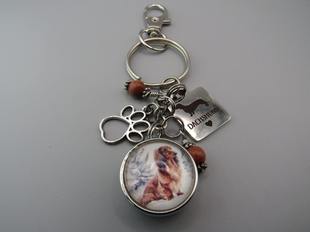 Dachshund Keychain Stainless Charm Rust Beads - Etsy