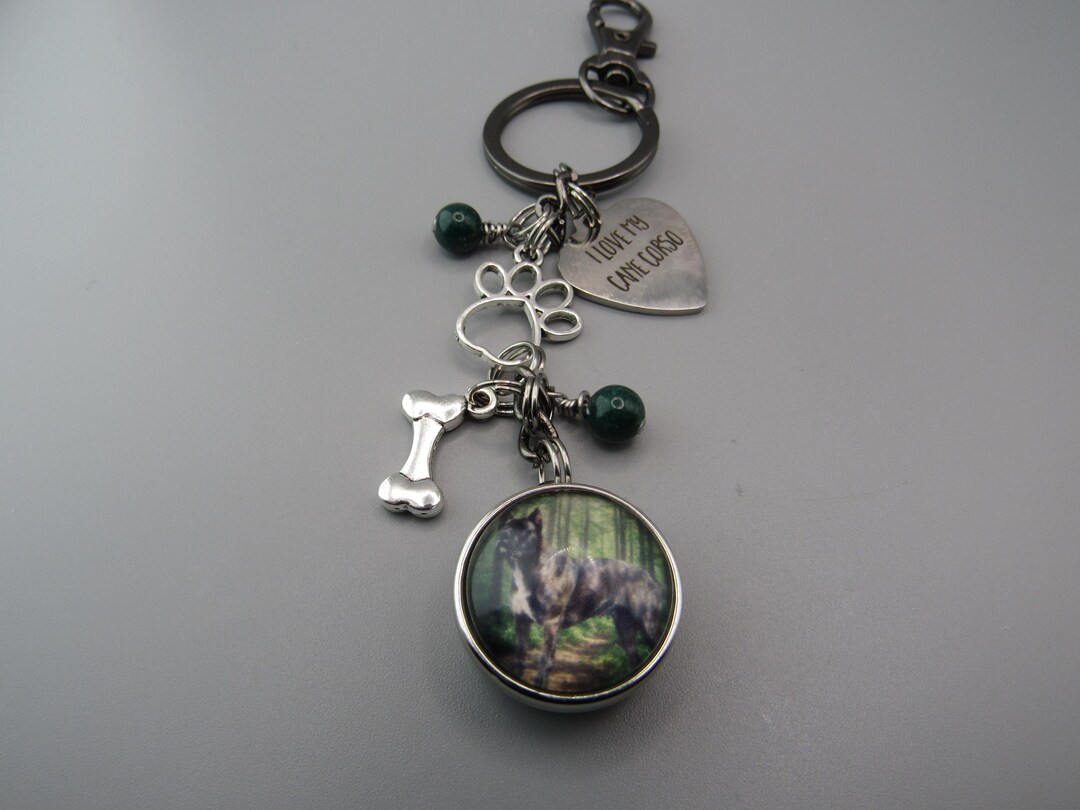 Cane Corso Keychain, Stainless Charm, Green Beads. - Etsy