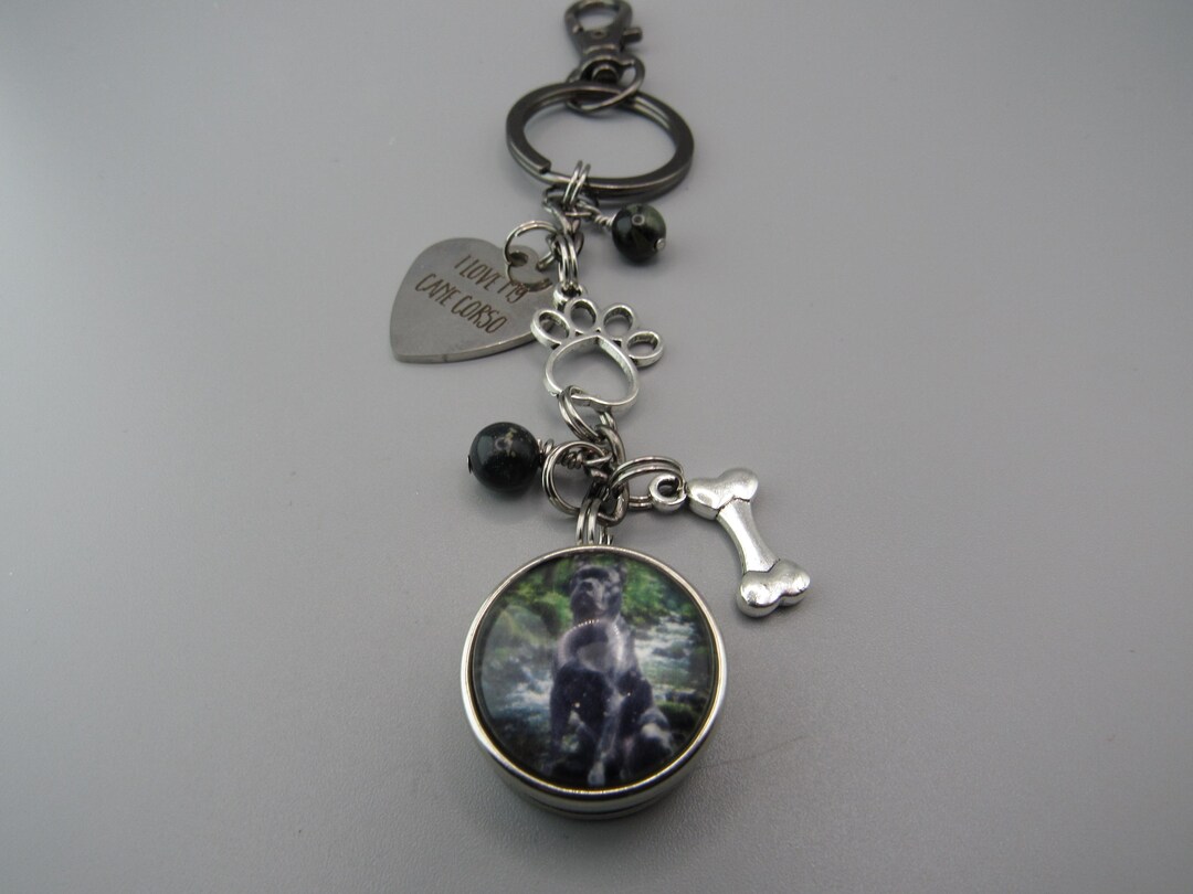 Cane Corso Keychain, Stainless Charm, Green Black Beads. - Etsy