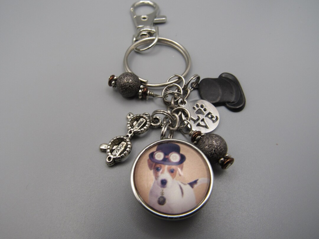 Steampunk Jack Russell Keychain: Dog Photo Snap Charm - Etsy