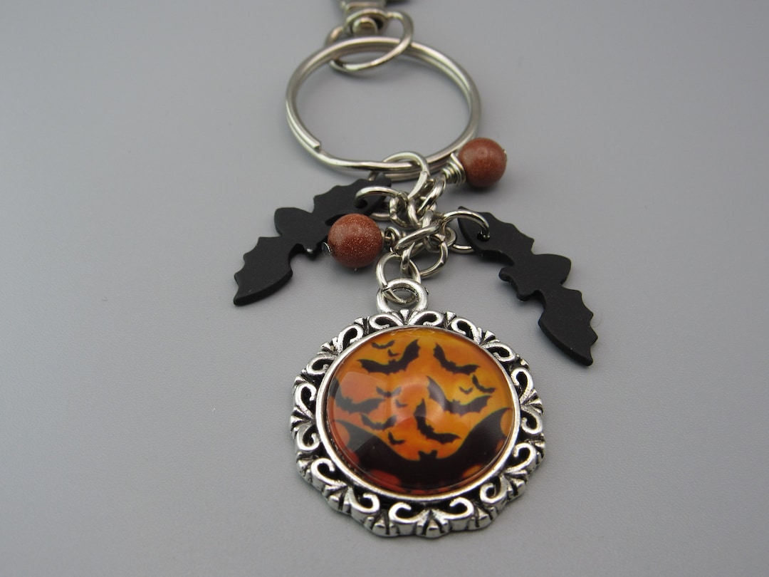 Bat Photo Keychain: Black Metal Charms With Rust Beads - Etsy