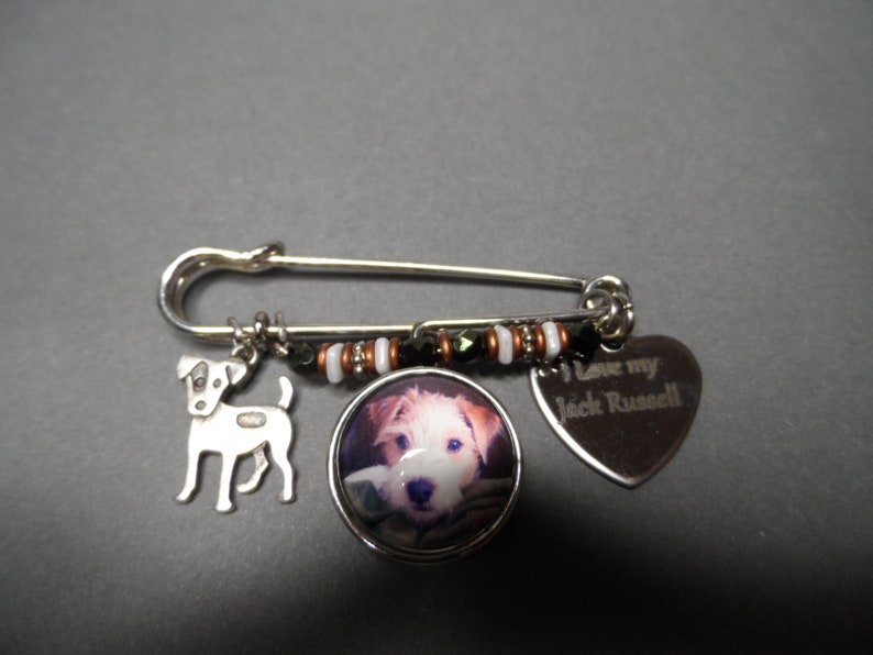 Jack Russell Kilt Pin,Free Shipping,Photo Snap of Jack Russell,Stainless I Love My Jack Russell,Jack Russell Charms,Gift for Dog Lover.