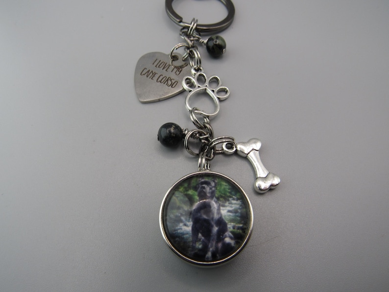 Cane Corso Keychain, Stainless Charm, Green Black Beads. - Etsy