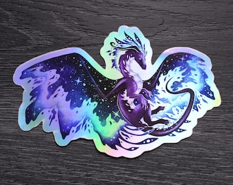 Space Dragon (Colourful) - Rainbow Holographic Vinyl Sticker