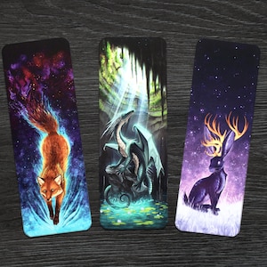 Conjunto de 3 marcadores de fantasia (raposa, dragão, jackalope)