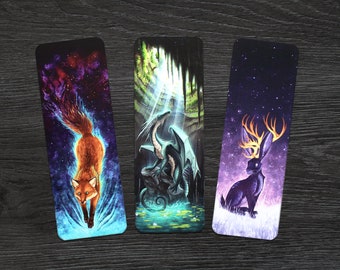 Set of 3 Bookmarks (Fox, Dragon, Jackalope)