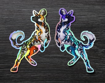 Pegatinas de vinilo de perros pintados cósmicos