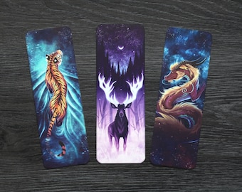 Set of 3 Fantasy Bookmarks (Tiger, Stag, Dragon)