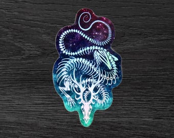 Skeleton Eastern Dragon - Rainbow Holographic Vinyl Sticker