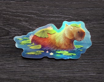 Happybara - Rainbow Holographic Vinyl Sticker