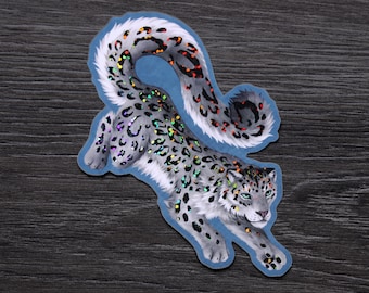 Snow Leopard - Rainbow Glitter Vinyl Sticker