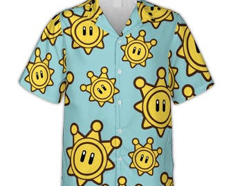 Shine Sprite Hawaiian Shirt – Funny Easter Button-Up Shirt for Men, Women, Tropical Short Sleeve Vacation Shirt, Gamer, mario sunshine shirt