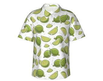 Hawaiian Shirt For Men, Cute Fresh Limes Summer Shirts For Men, Mens Button Down Short Sleeve Shirt, Pocket Unisex Hawaiian Shirt