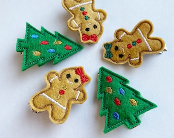Christmas hair clip, Gingerbread hair clip, Christmas tree hair clip, Hair clips for girls, Advent calendar or stocking filler stuffer idea