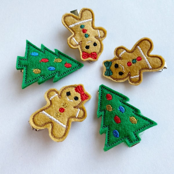 Christmas hair clip, Gingerbread hair clip, Christmas tree hair clip, Hair clips for girls, Advent calendar or stocking filler stuffer idea