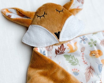 Lovey blanket fox, Personalized fox baby toy, Personalized fox comforter, Baby gift customized, Fox plushie, Woodland animals baby shower
