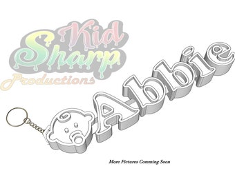 Baby Face Icon, Keychain, Personalized 3D Custom Name Tag, Keyring, Zipper Pull, Luggage or Backpack Tag