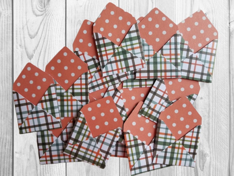 Plaid mini envelopes and small cards 12 Tiny Envelopes with flat note cards Small Envelopes Miniature 2 x 2 Envelopes Lined envelopes.