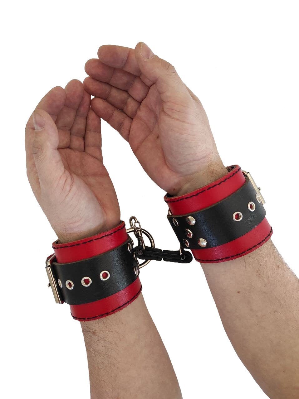 Genuine Leather Handmade Durable Red Black HandCuffs on Lining Etsy