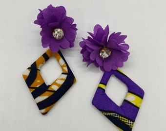 Bloom with Chika Purple Ankara Earrings