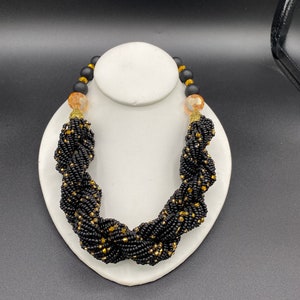African Womens Jewelry Set Necklace, Earrings and Bracelet|African Jewelry|Handmade| Beaded Necklace|Black & Gold| Woman Jewelry|Ghana Beads