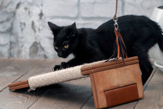 Cat Scratcher Floor Angle Kitty leather Base. Scratching Post for