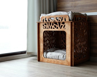 Cat house - Two story modern house. Cat bed, luxury cat bed, pet bed, stylish cat bed, cat house indoor, wooden cat house,2 floor cat bed