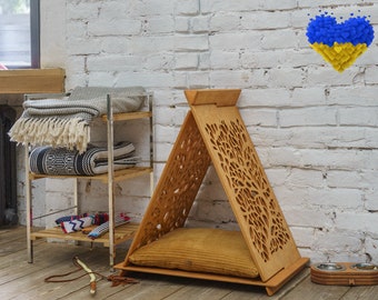 Cat wigwam teepee with soft pillow Ready to Ship, SALE, In Stock Cat Play Furniture