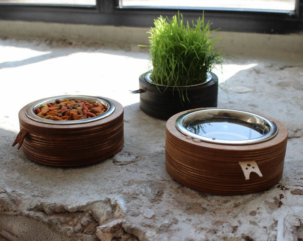 Cat Food Basin Double Glass Bowl Solid Wood Cat Bowl Rack