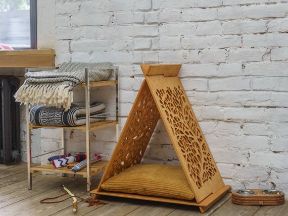 Cat house - Cat teepee (Carving). Cat furniture, cat beds, modern cat furniture, pet teepee, cat teepee bed, kitten house, cat playhouse