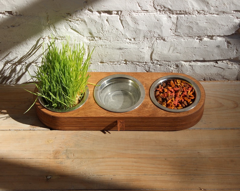 Cat bowls Solid Triple stand. Modern cat bowl cat Etsy