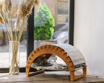 Cat House Bed, Hammock with warm fur. Ready to Ship. by Cat Play Furniture