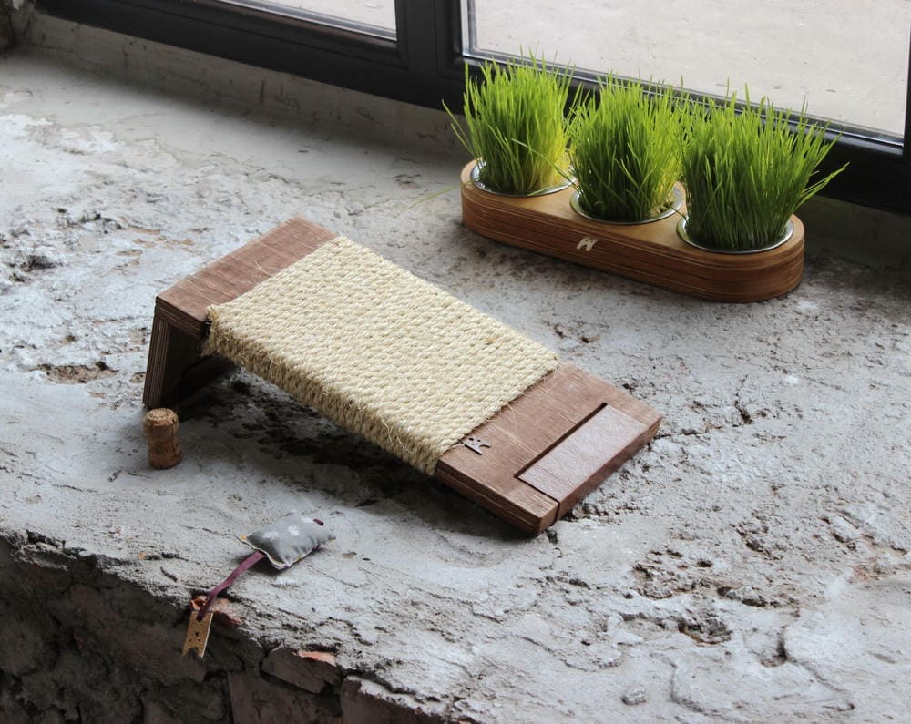 Cat scratcher Floor Angle Kitty Leather Base. Scratching Etsy