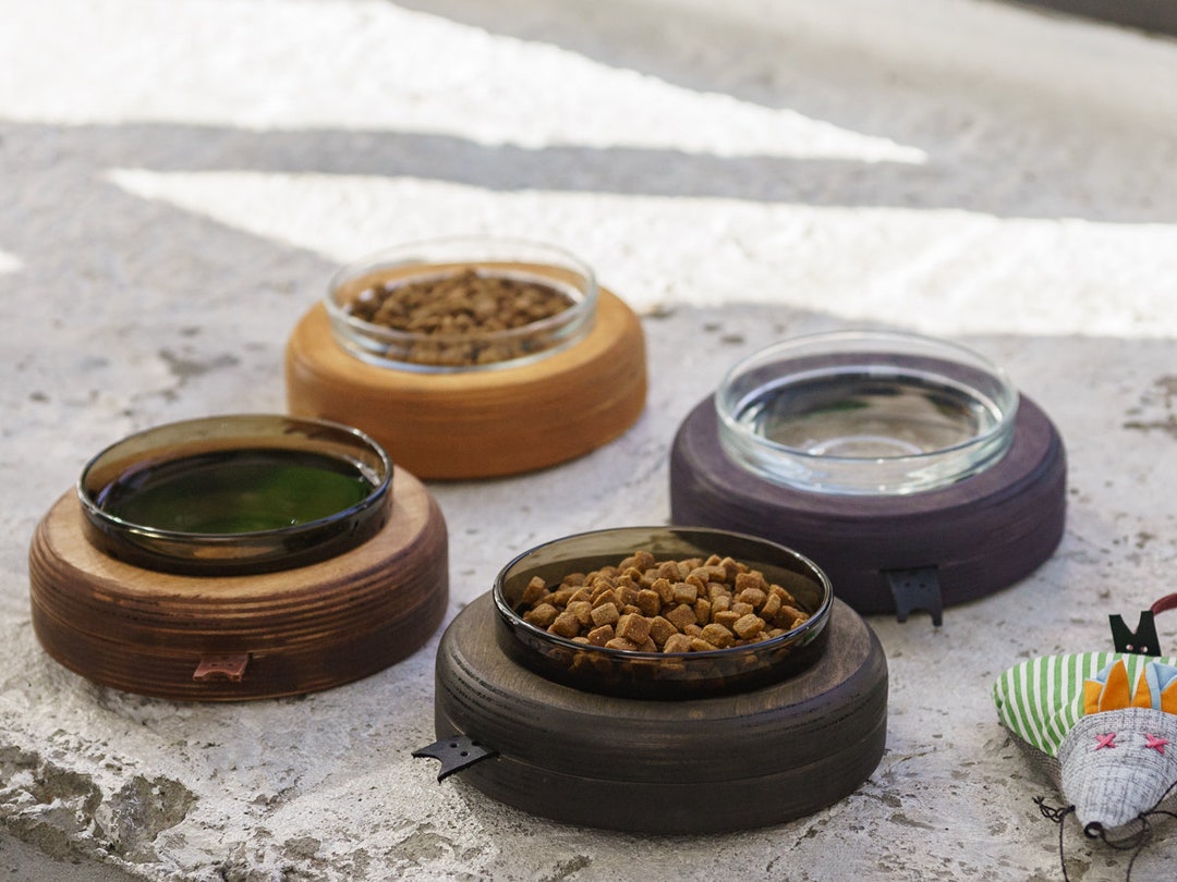 Cat Bowls, Single Raised Stand, Glass Cat Dishes, Cat Waterer, Cat Feeding Bowls, Cat Food Bowls