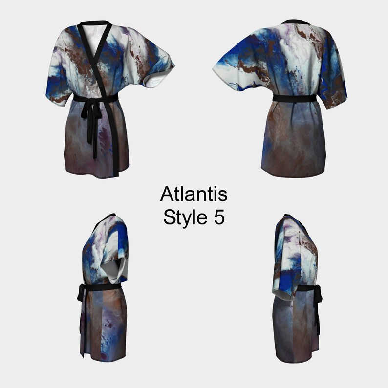 Robe Fluid Art Bride Robe Chiffon Knit Coverup Blue Pour Painting Art Bridesmaid Robe Spa Robe,Swimsuit Coverup Blue Kimono Robe