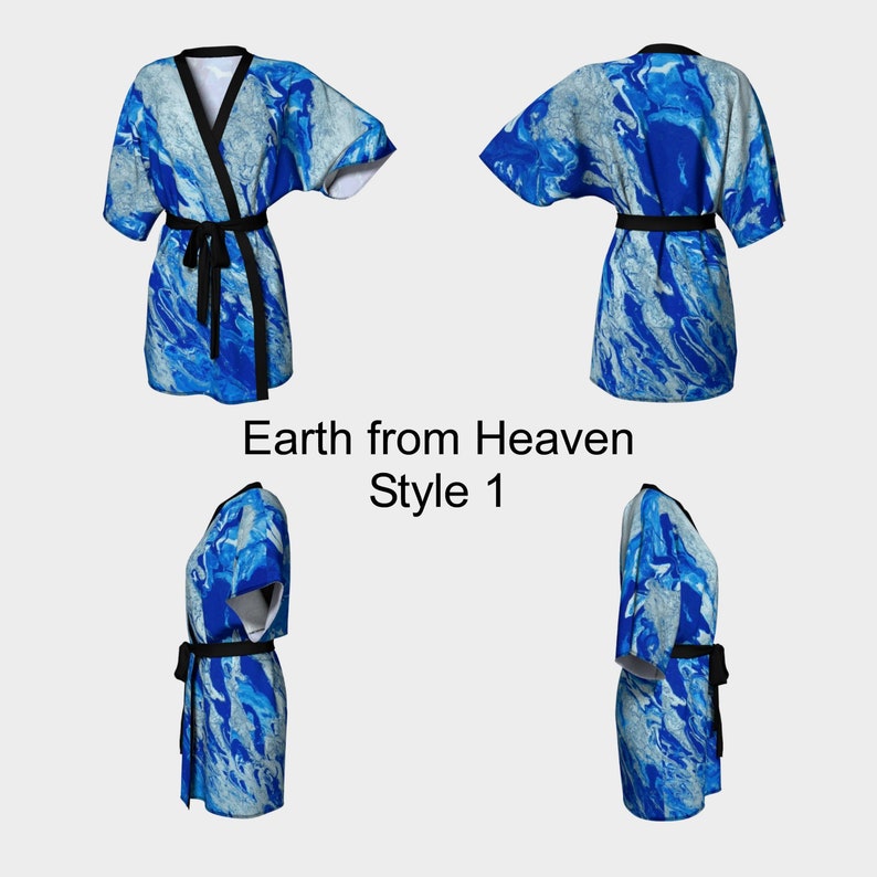 Robe Fluid Art Bride Robe Chiffon Knit Coverup Blue Pour Painting Art Bridesmaid Robe Spa Robe,Swimsuit Coverup Blue Kimono Robe