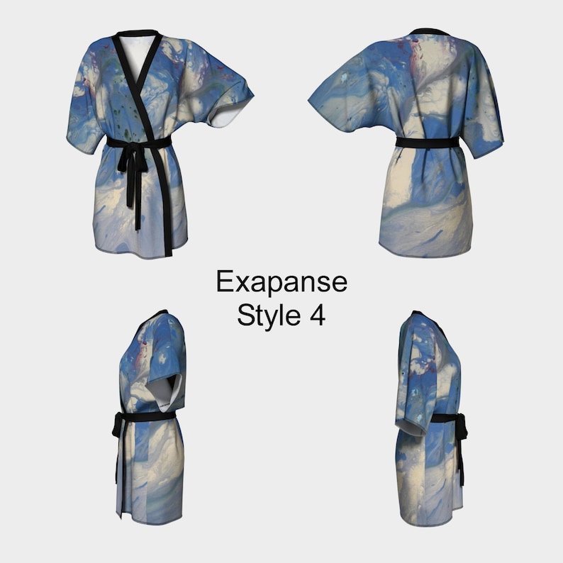 Robe Fluid Art Bride Robe Chiffon Knit Coverup Blue Pour Painting Art Bridesmaid Robe Spa Robe,Swimsuit Coverup Blue Kimono Robe