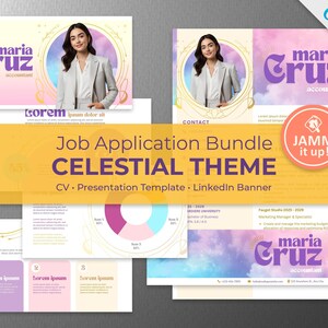 Pacchetto completo per la candidatura a Celestial Job Application: curriculum vitae, presentazione, banner per LinkedIn (Canva)