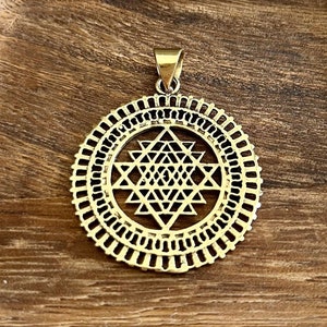 Handcrafted Brass Sri Yantra Pendant: Sacred Geometry Jewelry