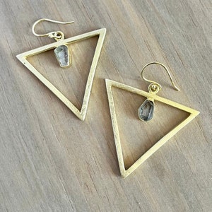 Smokey Quartz Triangle Earrings, Crystal Statement jewelry