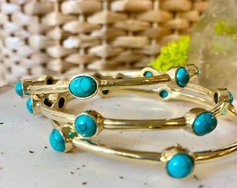 Bangle Bracelet with Turquoise Gemstones, Stacking bangle bracelet with gemstones.