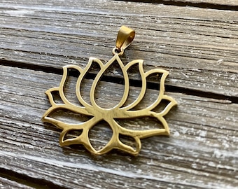 Large Lotus Flower Brass Pendant, Mandala pendant, root chakra pendant jewelry