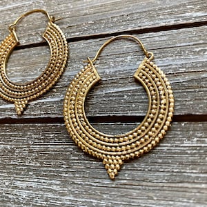 Tribal Hoop Afghani Brass Earrings ~ Ethnic boho bohemian Brass earrings ~ Geometric jewelry