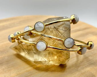 Moonstone Bracelet, Moonstone Bangle, Moonstone cuff. Brass Bangle